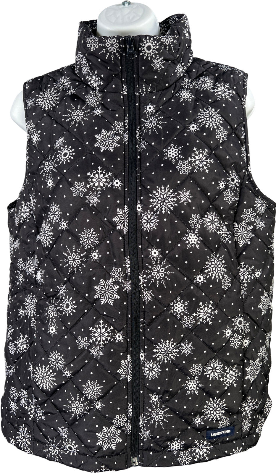 Lands End Women’s Black Snowflake Print Sleeveless Puffer Vest - S