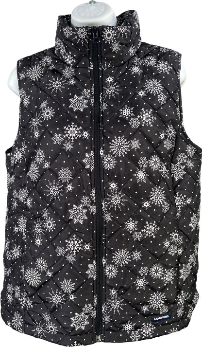 Lands End Women’s Black Snowflake Print Sleeveless Puffer Vest - S
