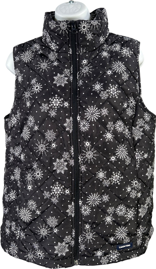 Lands End Women’s Black Snowflake Print Sleeveless Puffer Vest - S