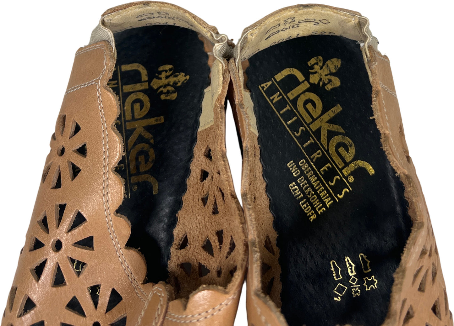 Rieker Women’s Tan Leather Laser Cut Slingback Mules - 36/US 5.5