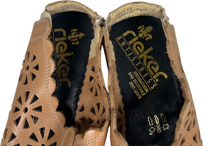 Rieker Women’s Tan Leather Laser Cut Slingback Mules - 36/US 5.5