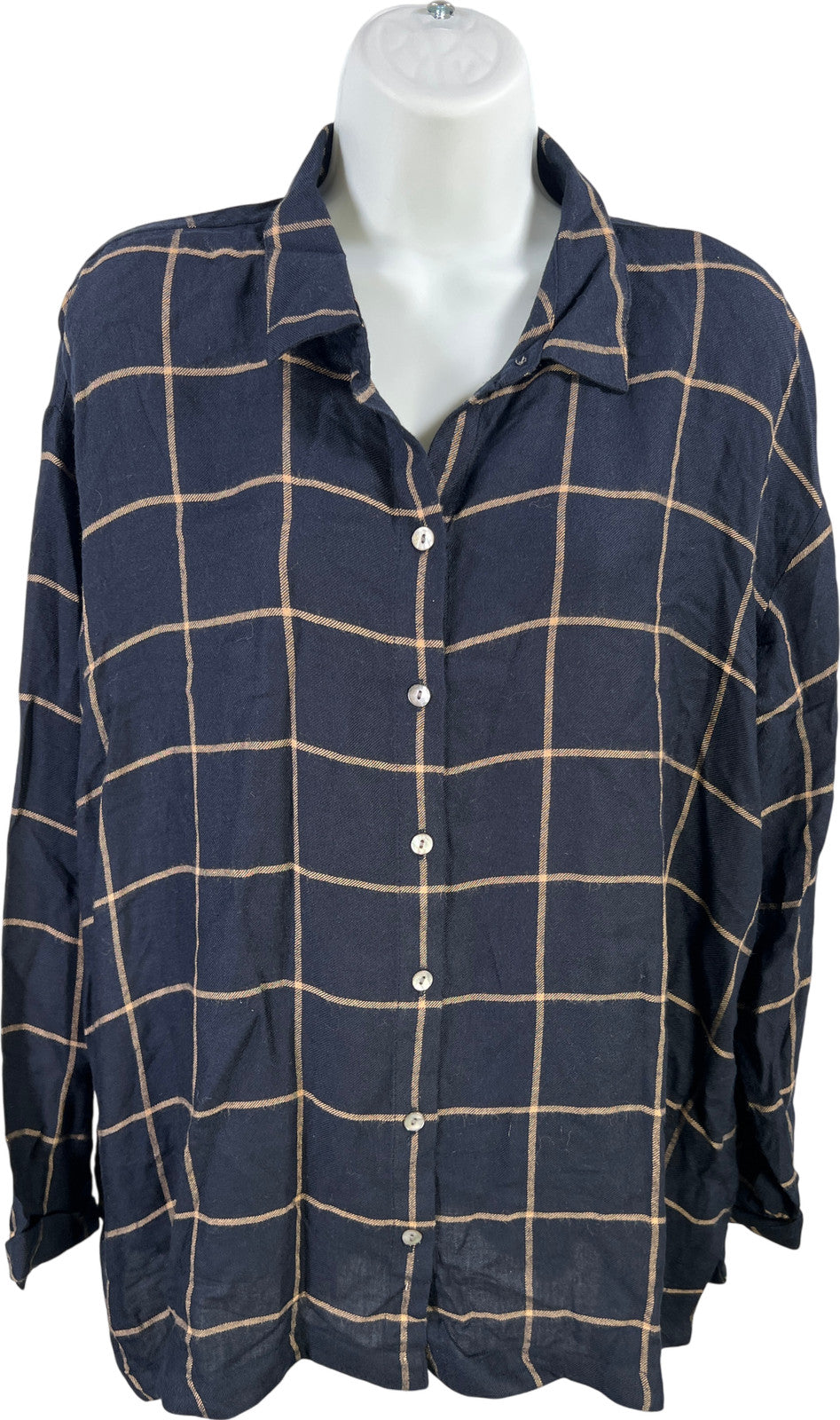 J.Jill Women’s Blue Plaid Long Sleeve Button Up Shirt - L Petite