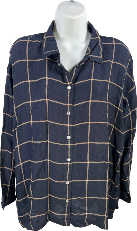 J.Jill Women’s Blue Plaid Long Sleeve Button Up Shirt - L Petite