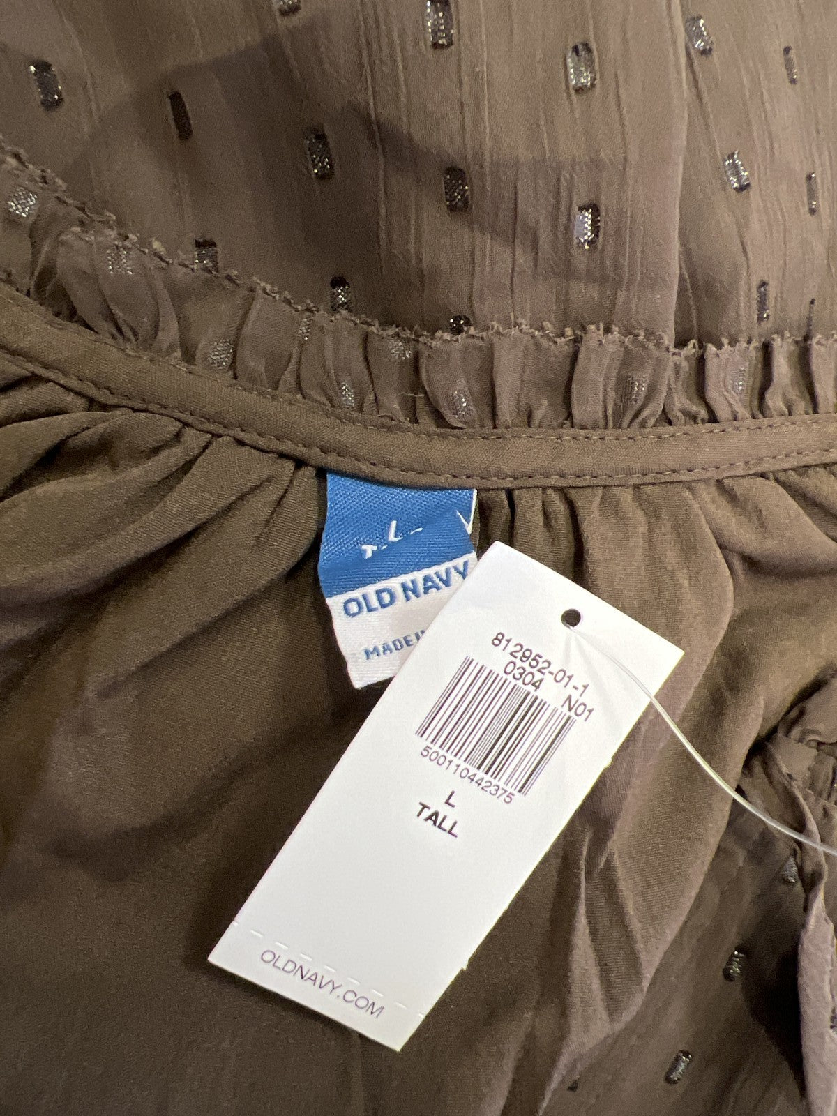 Old Navy Women’s Brown Metallic Long Sleeve Smocked Dress - L Tall