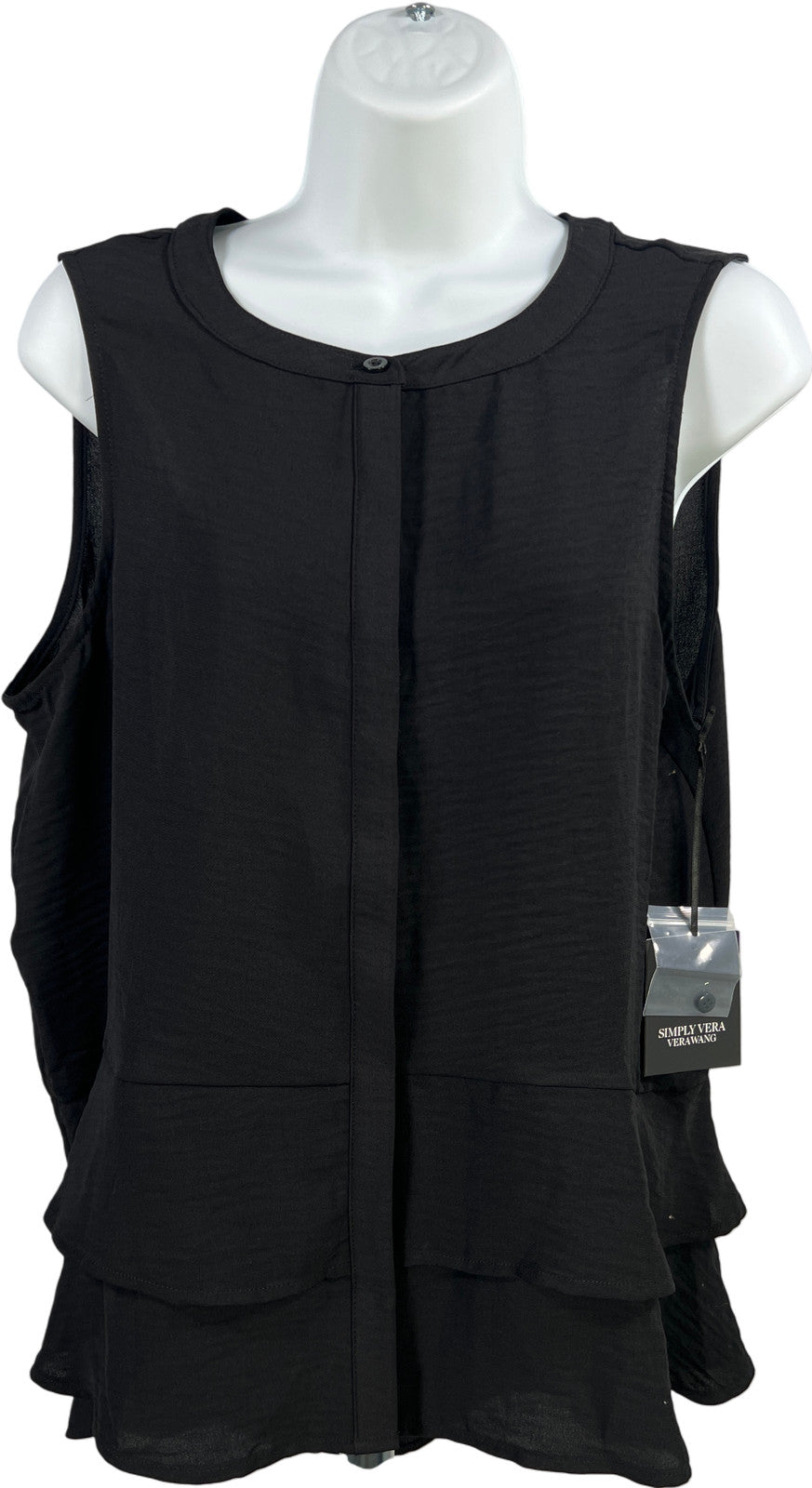 Simply Vera Wang Women’s Black Layered Bottom Button Up Blouse - M