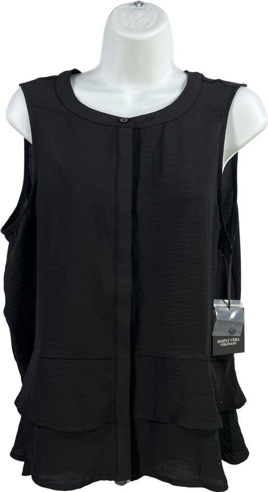 Simply Vera Wang Women’s Black Layered Bottom Button Up Blouse - M