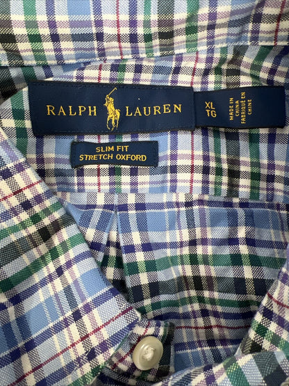 Ralph Lauren Men's Blue Plaid Long Sleeve Slim Fit Button Up Shirt - XL
