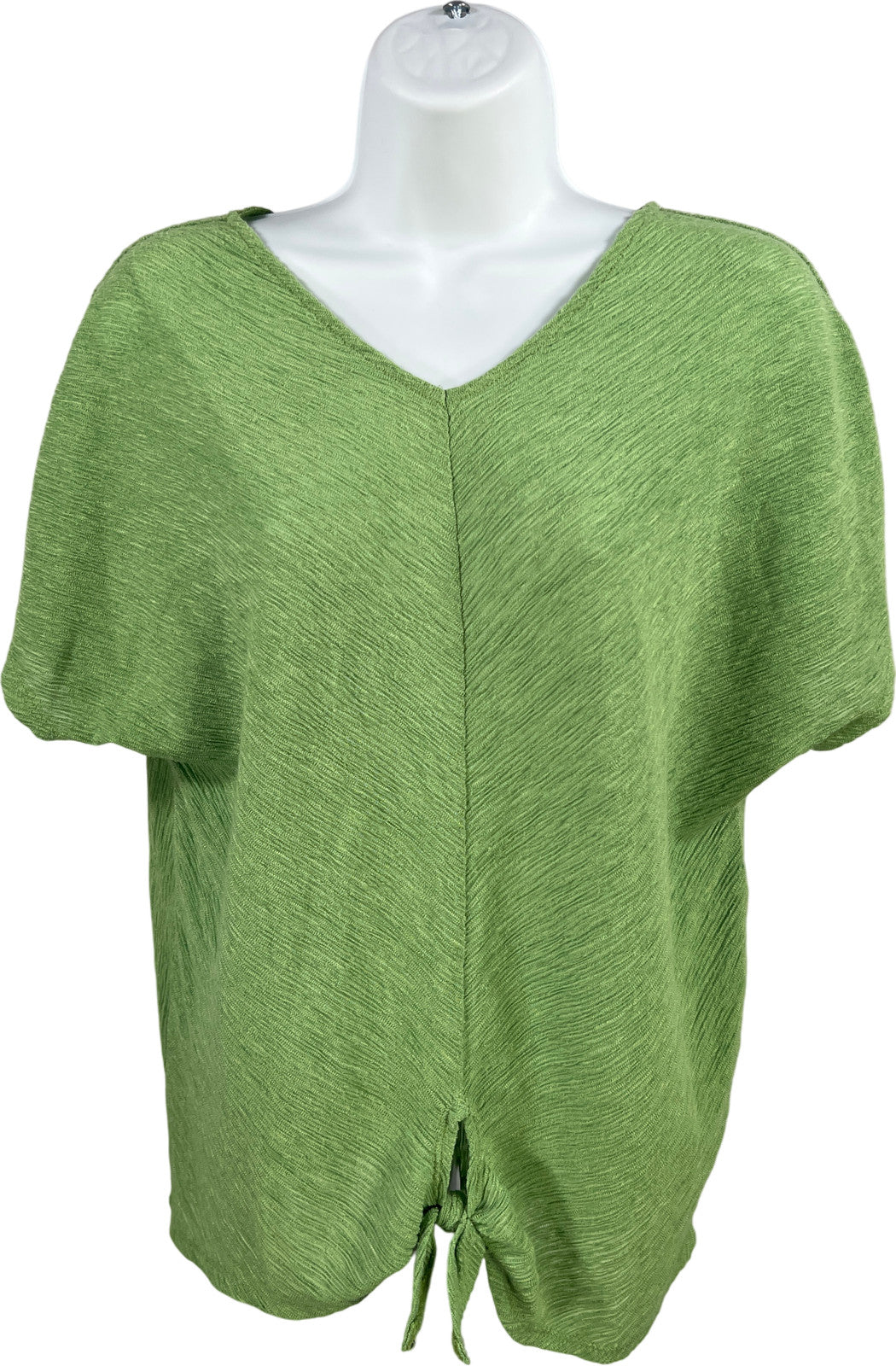 Chico’s Women’s Green Textured V-Neck Tie Front T-Shirt - 0/US S