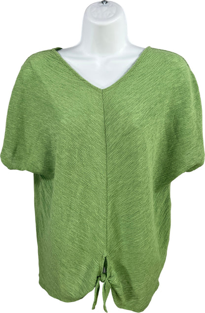 Chico’s Women’s Green Textured V-Neck Tie Front T-Shirt - 0/US S