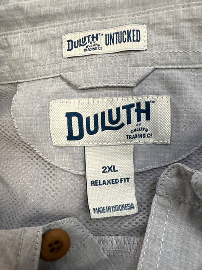 Duluth Trading Men’s Gray/Blue Relaxed Fit Long Sleeve Button Up Shirt - 2XL