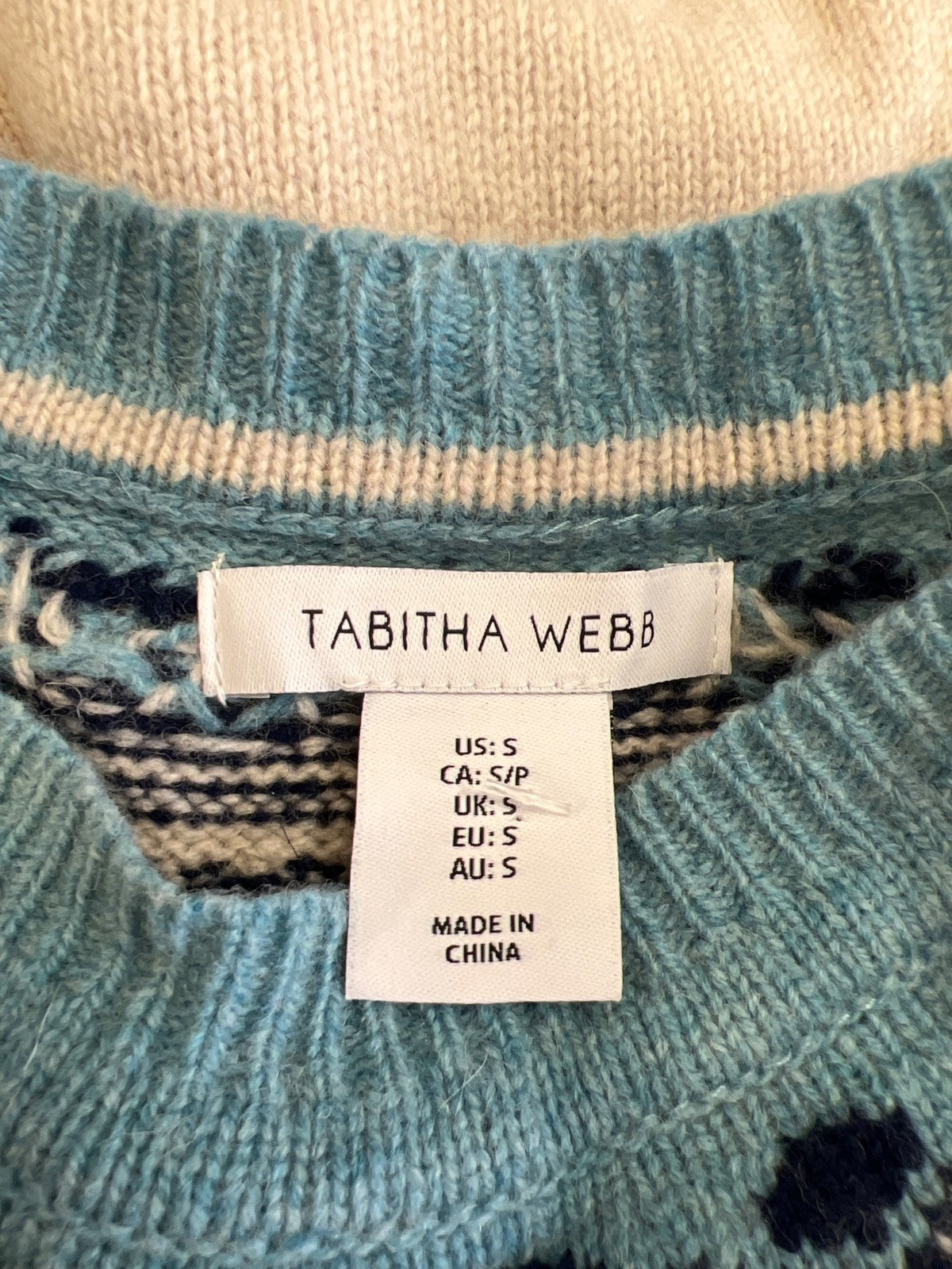 Tabitha Webb Women’s Ivory/Blue Long Sleeve Wool Blend Sweater - S