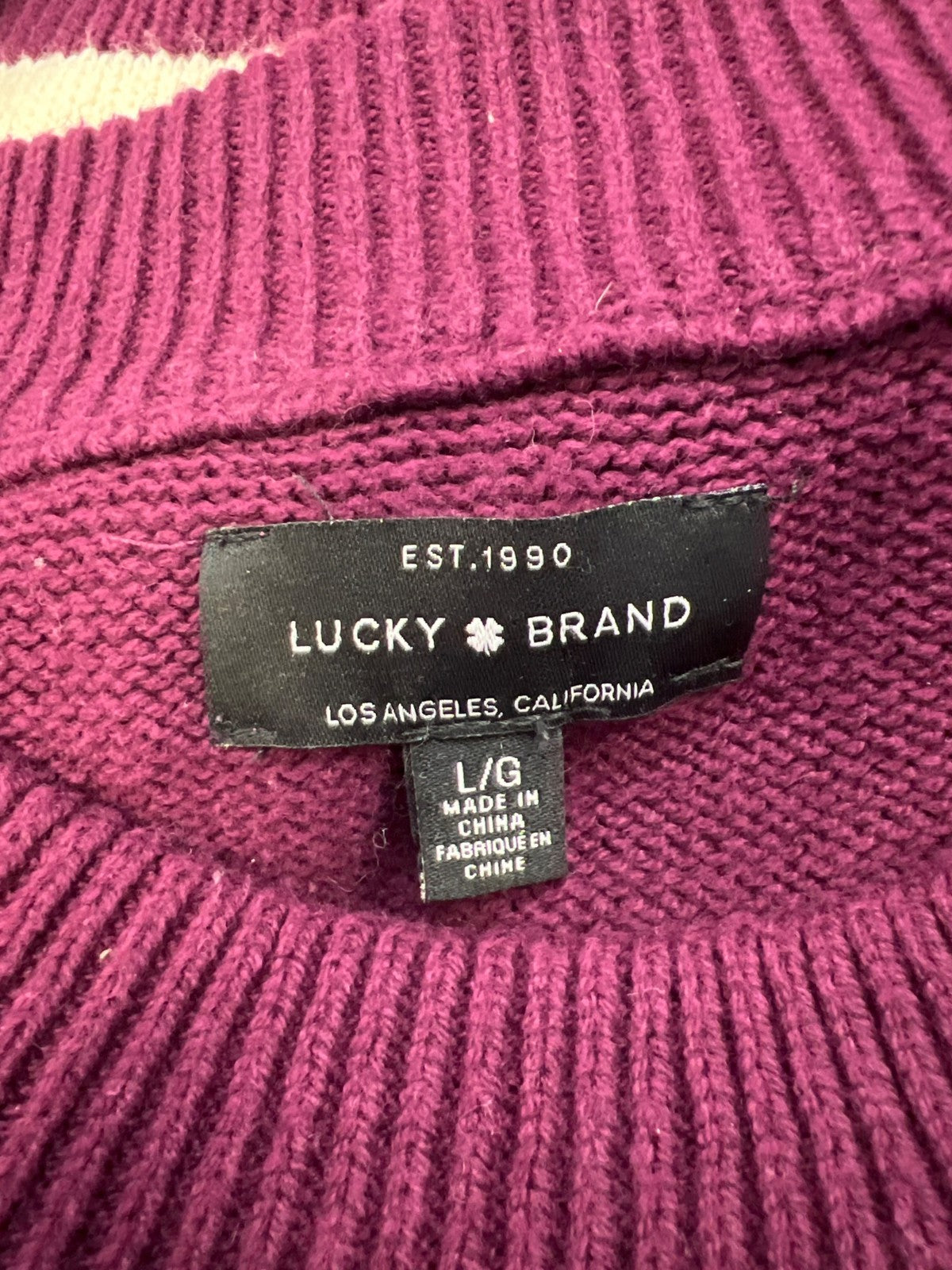 Lucky Brand Women’s Ivory/Purple Striped Long Sleeve Knit Sweater - L