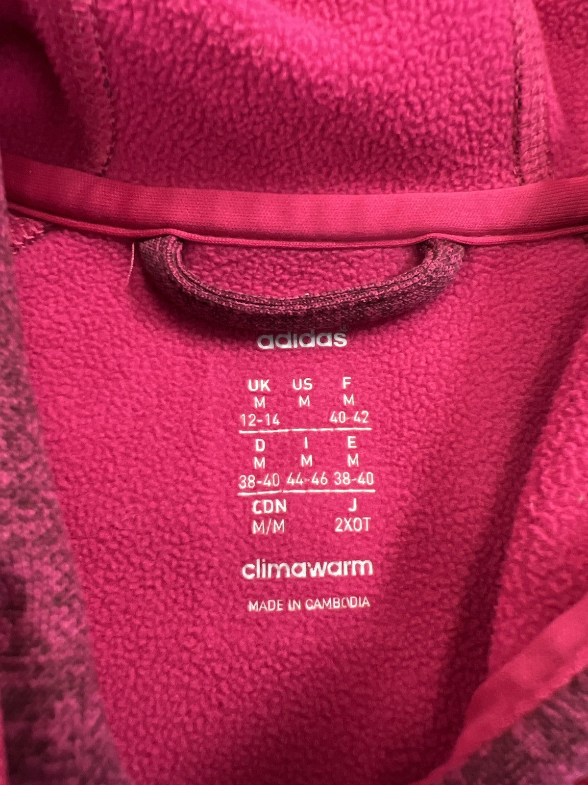 Adidas Women’s Pink Heathered Fleece Lined Full Zip Hooded Sweatshirt - M