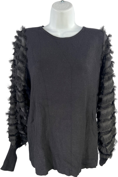 Sioni Milano Women’s Black Semi Sheer Fringe Sleeve Sweater - M