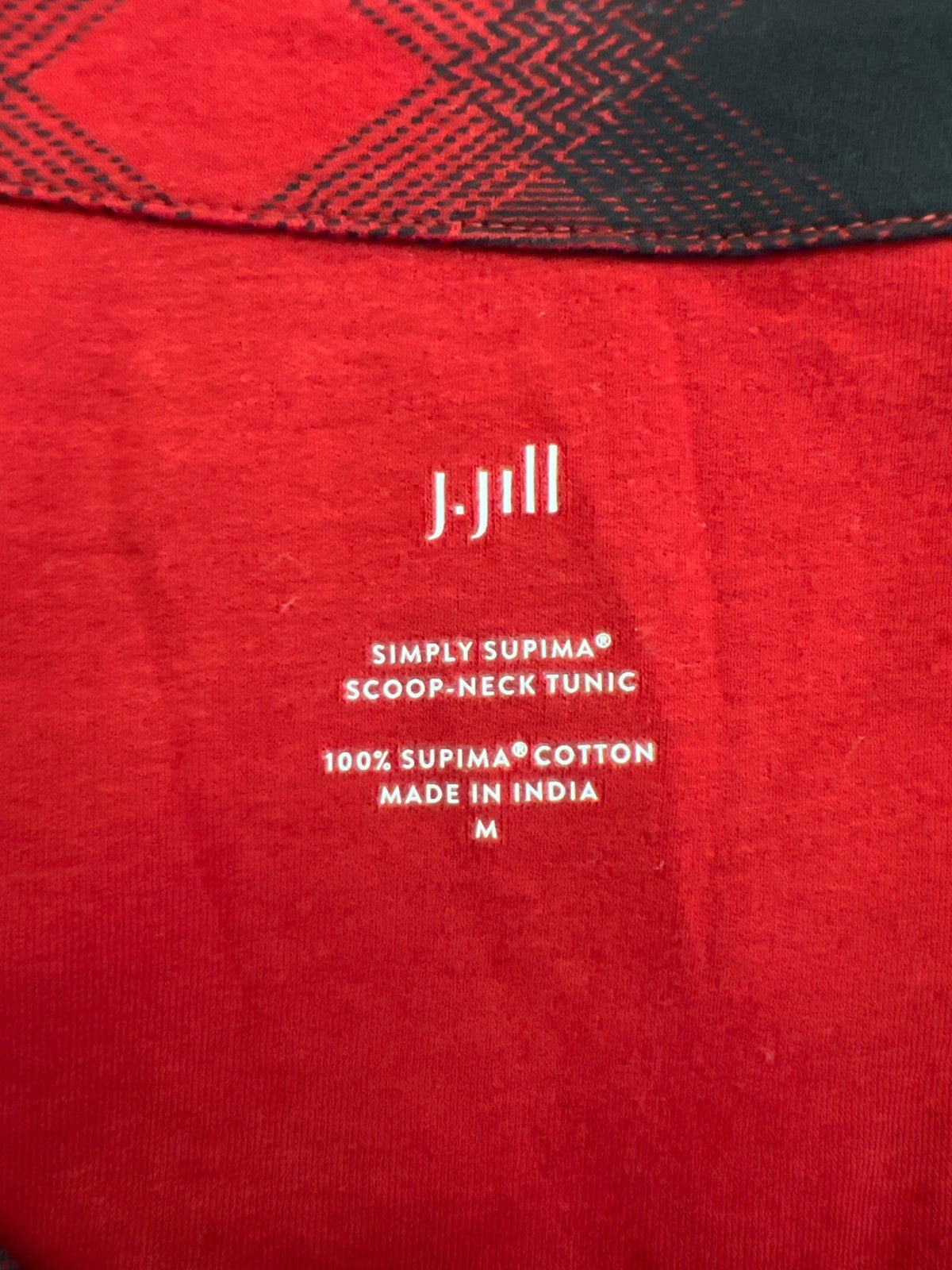 J.Jill Women’s Red Buffalo Plaid Scoop Neck Long Sleeve Tunic Shirt - M