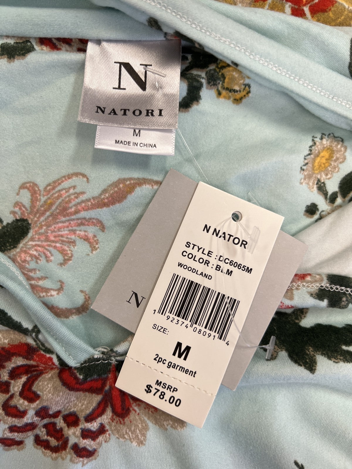 Natori Women’s Blue Floral Long Sleeve V-Neck Shirt - M