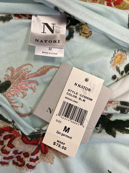 Natori Women’s Blue Floral Long Sleeve V-Neck Shirt - M