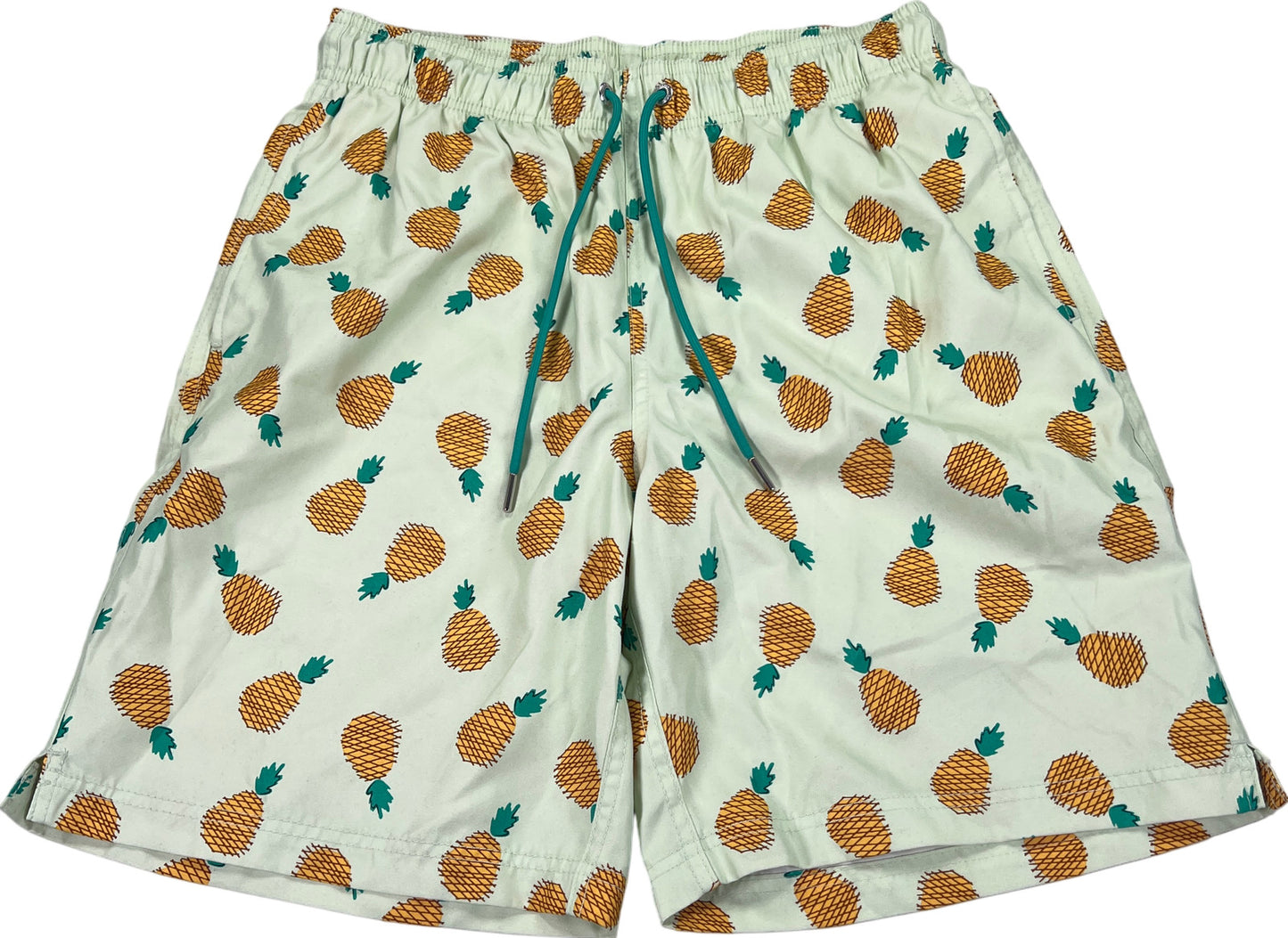 Lands End Men’s Yellow/Green Pineapple Mesh Lined Swim Trunks - S