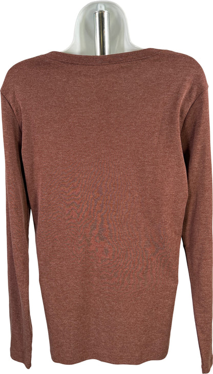 Eddie Bauer Women’s Brown V-Neck Cotton Long Sleeve Shirt - L