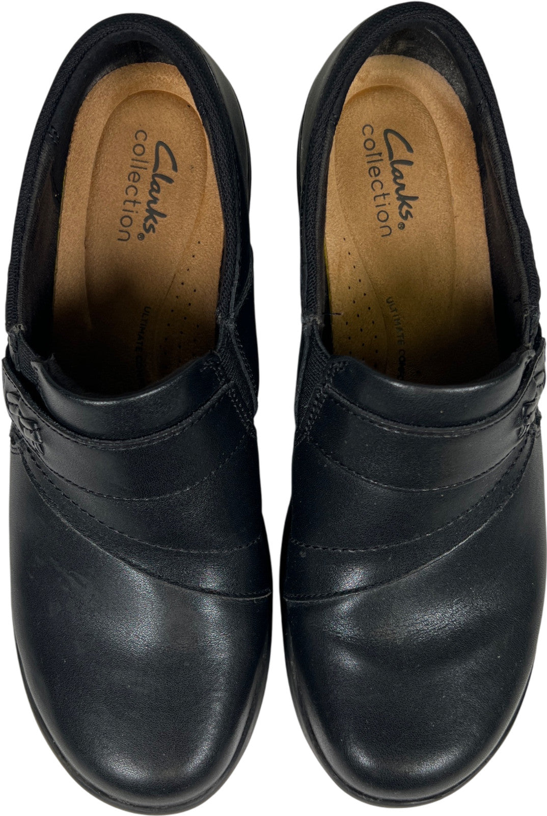 Clarks Collection Women’s Black Leather Slip On Walking Shoes - 8.5