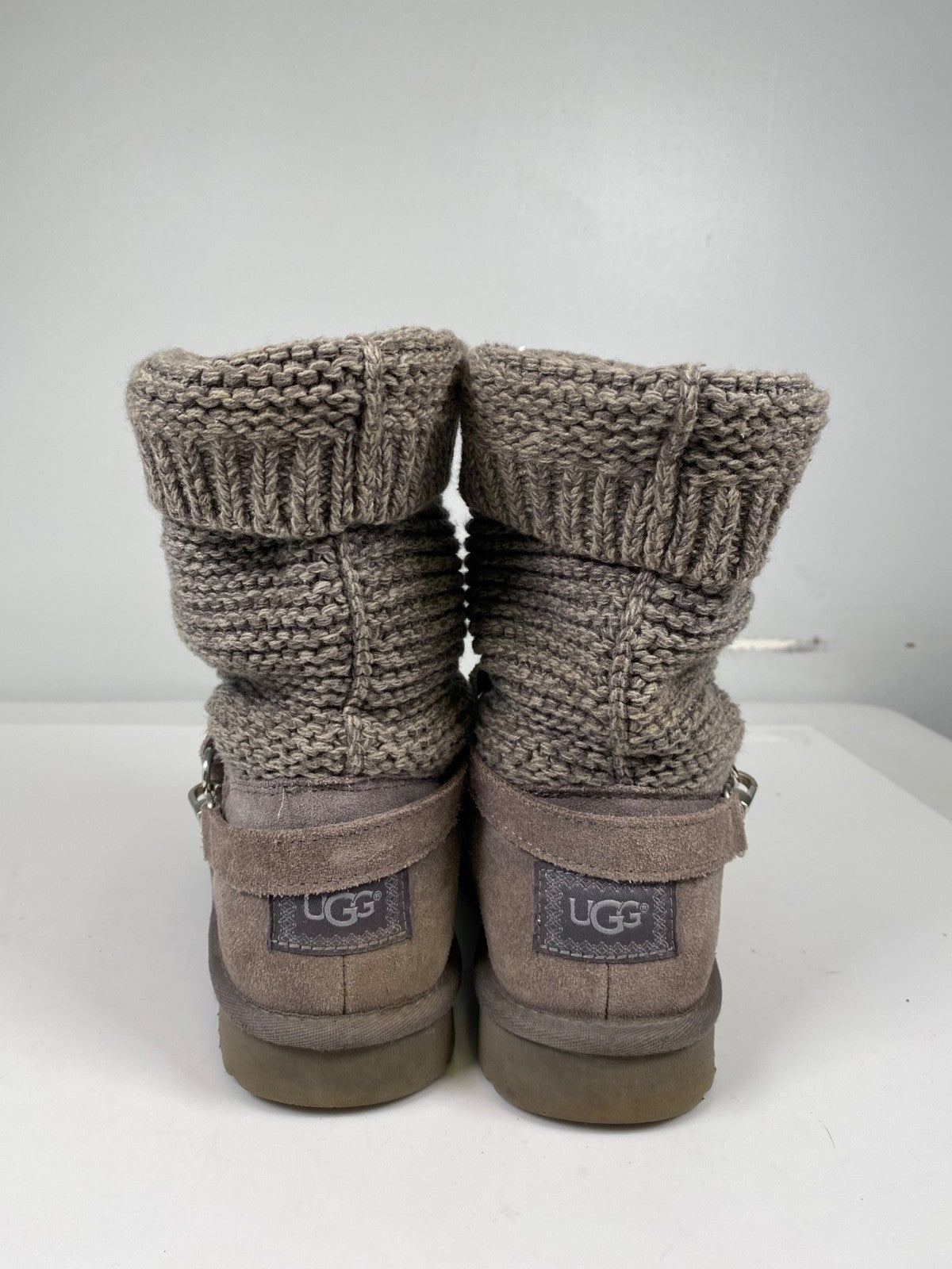 UGG Women’s Gray Purl Strap Knit Sweater Boots - 9