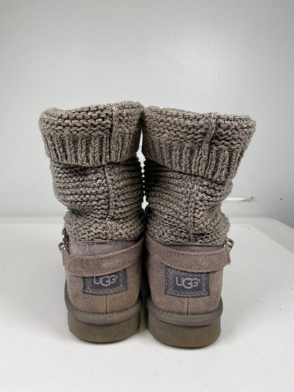 UGG Women’s Gray Purl Strap Knit Sweater Boots - 9