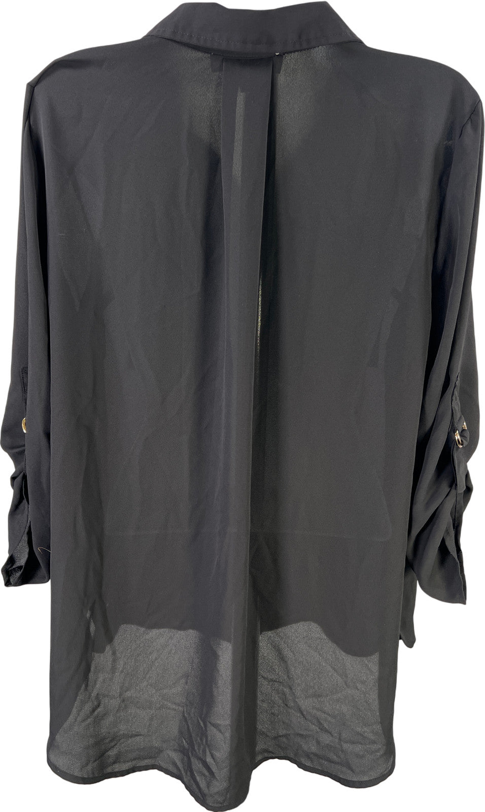 Michael Kors Women’s Black Semi Sheer 1/2 Zip Pullover Roll Sleeve Blouse - L