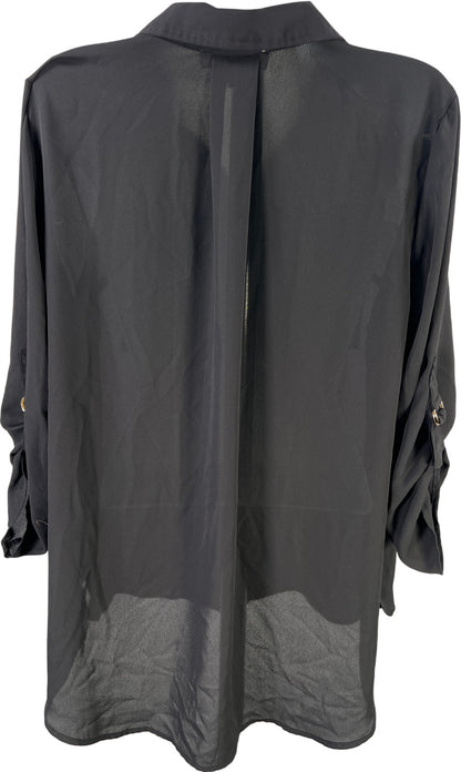 Michael Kors Women’s Black Semi Sheer 1/2 Zip Pullover Roll Sleeve Blouse - L
