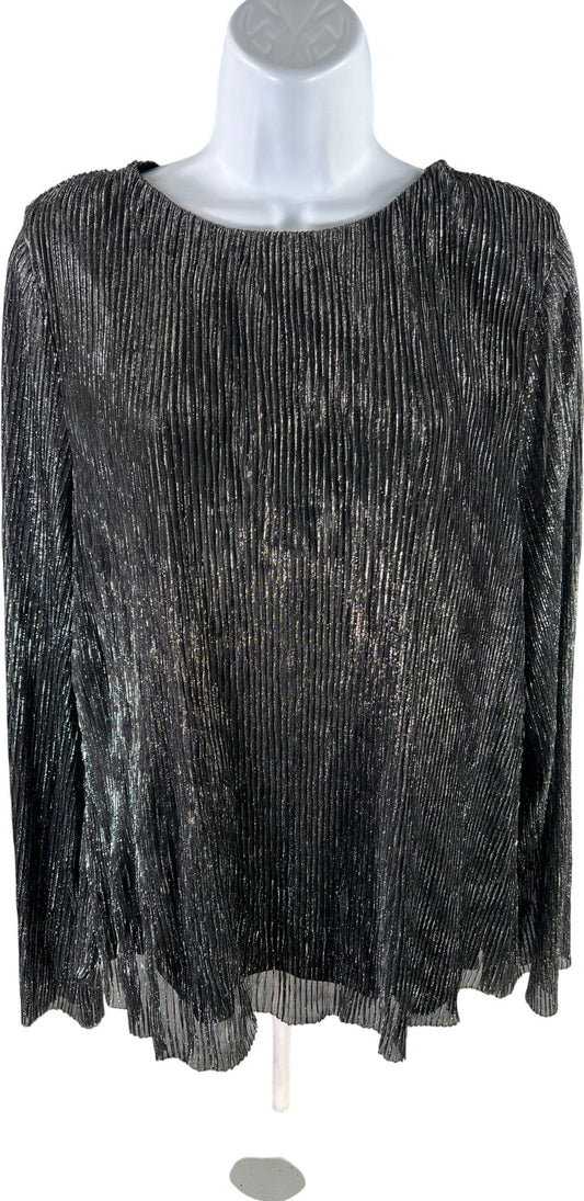 Alfani Women’s Silver Metallic Ribbed Long Sleeve Top - L