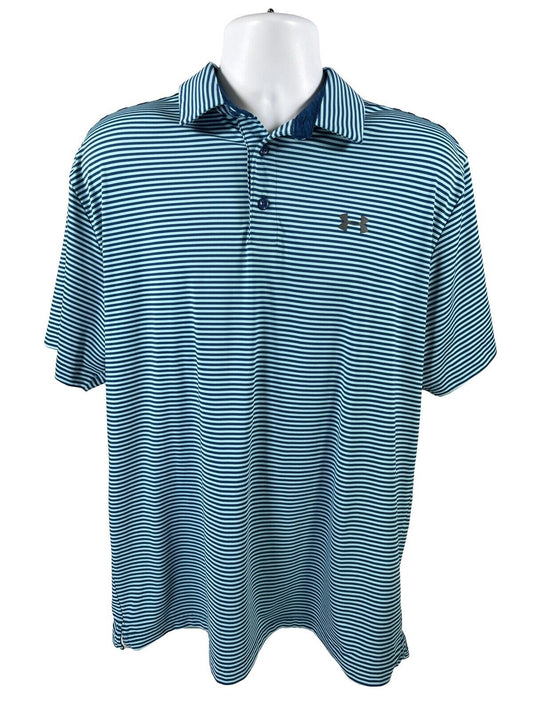 Under Armour Men's Blue Striped Golf HeatGear Polo Shirt - XL
