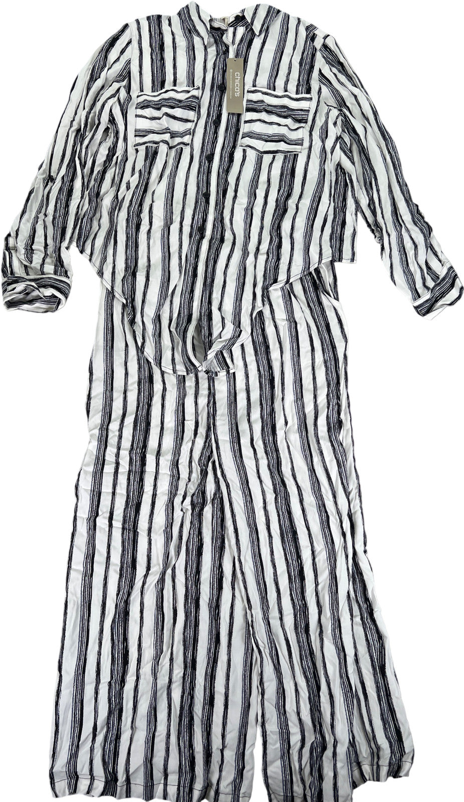 NEW Chico’s Women’s White/Black Gaucho Cropped Jumpsuit Shirt Set - 0/S