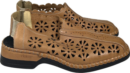 Rieker Women’s Tan Leather Laser Cut Slingback Mules - 36/US 5.5