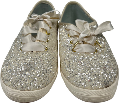 Keds X Kate Spade Women’s Ivory Cream/White Glitter Lace Up Sneakers - 7.5