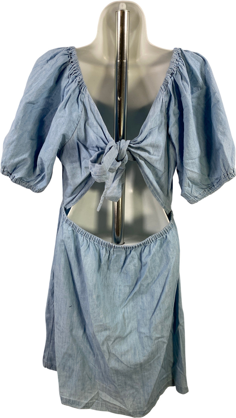 Old Navy Women’s Blue Chambray Open Bow Back Short Sleeve A-Line Dress - L