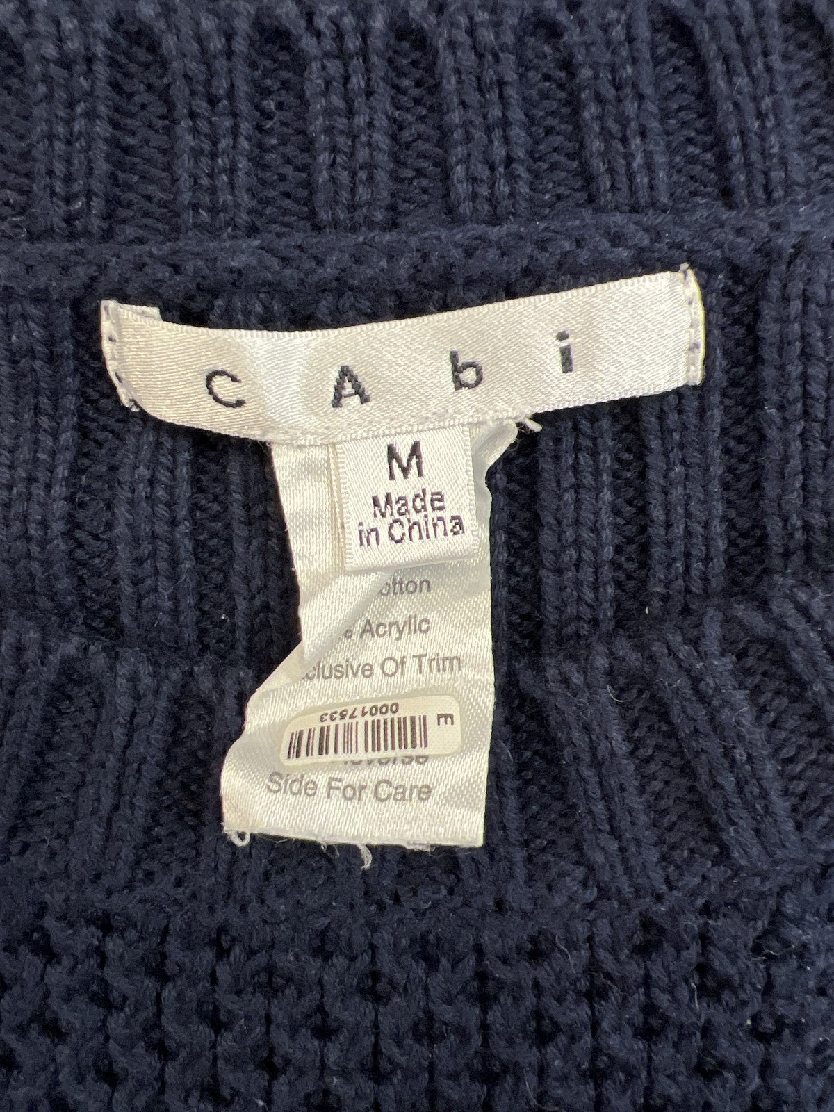 Cabi Women’s Navy Blue Cable Knit Zip Accent Long Sleeve Sweater - M