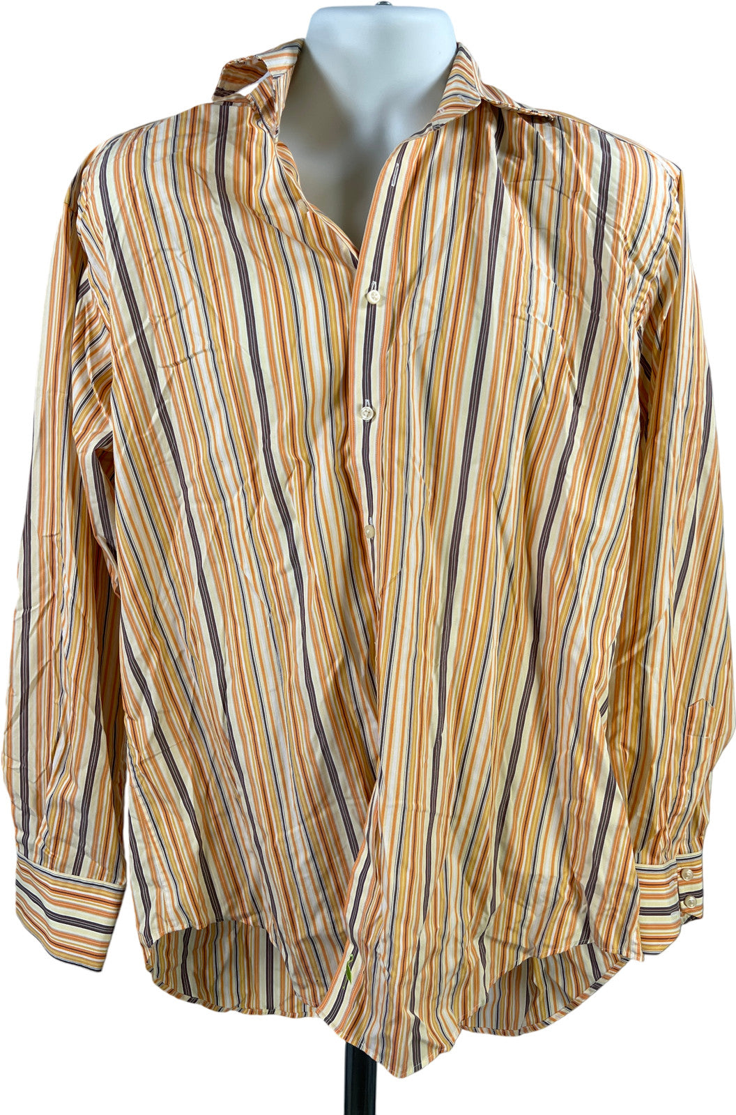 Tailorbyrd Men’s Orange/Yellow Striped Long Sleeve Button Up Shirt - XL