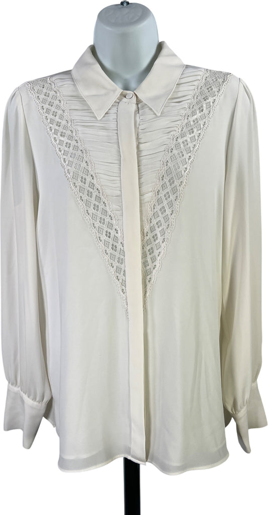 White House Black Market Women’s White/Ivory Lace Front Button Up Blouse - S