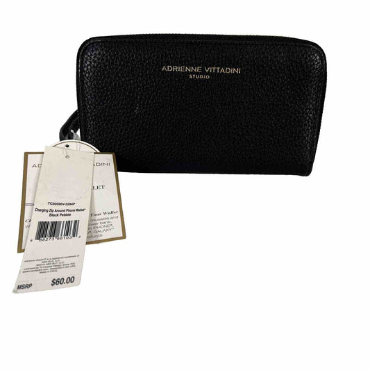 NEW Adrienne Vittadini Women's Black Faux Leather Charging Wallet