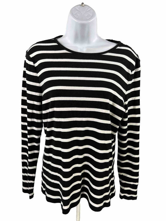 LAUREN Ralph Lauren Women's Black Striped Long Sleeve Top Shirt - XL