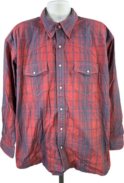 Orvis Men’s Red/Blue Plaid Trout Bum Long Sleeve Snap Button Up Shirt - XXL