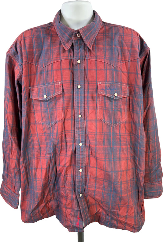 Orvis Men’s Red/Blue Plaid Trout Bum Long Sleeve Snap Button Up Shirt - XXL
