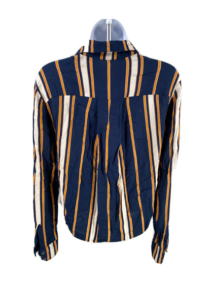 Roxy Women's Blue Striped Suburb Vibes Long Sleeve Tie Front Shirt - S