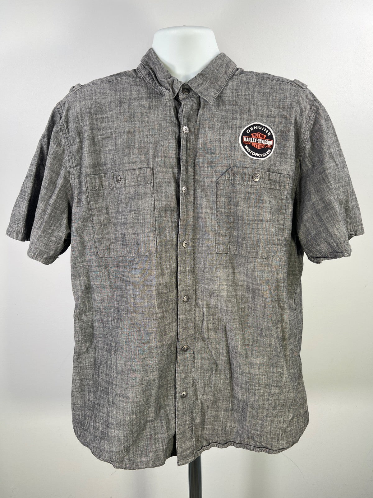 Harley Davidson. Men’s Gray Short Sleeve Button Up Shirt - XL