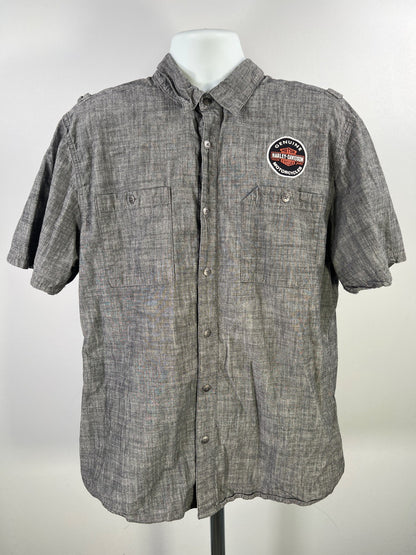 Harley Davidson. Men’s Gray Short Sleeve Button Up Shirt - XL