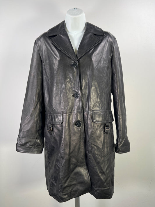 Wilsons Leather Women’s Black Leather Long Button Up Jacket - L