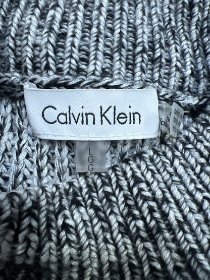 Calvin Klein Women’s Black/White Mock Neck Long Sleeve Knit Sweater - L