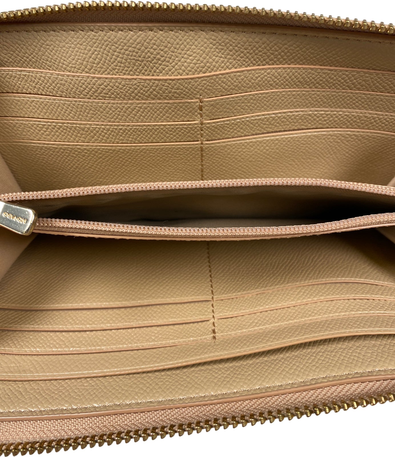 Coach Women’s Beige Pebbled Leather Zip Around Accordion Wallet