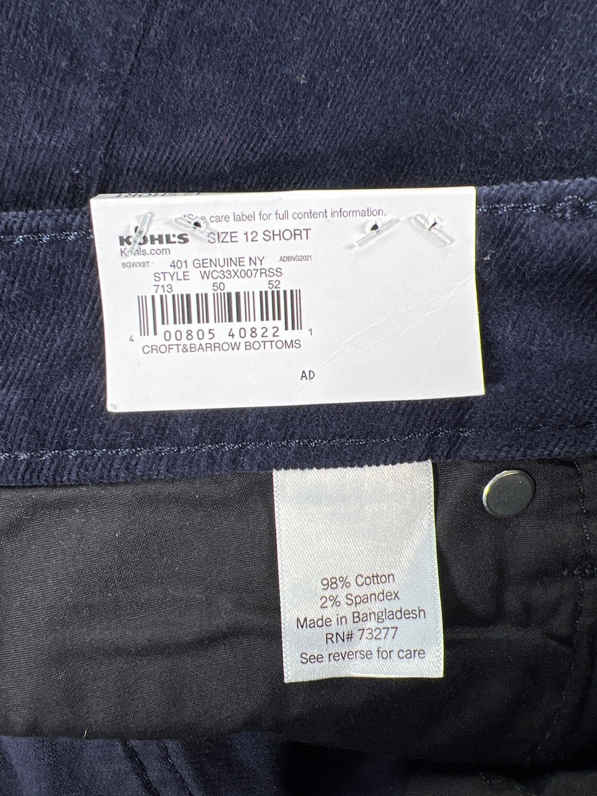 Croft and Barrow Women’s Blue Straight Corduroy Jeans - 12 Short