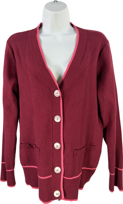 Maeve Women’s Burgundy Ribbed Long Sleeve Cardigan Sweater - M