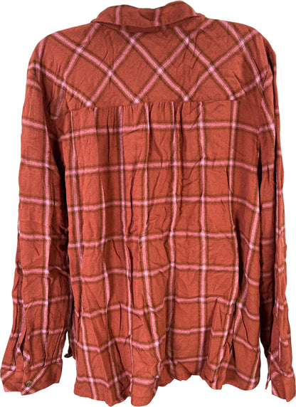 J.Jill Women’s Orange/Pink Plaid 1/2 Button Pullover Blouse - Plus 2X